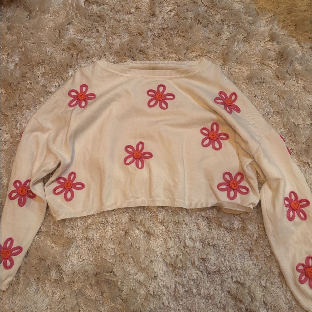 As Revival Cream Floral Crop Top with Pink Details